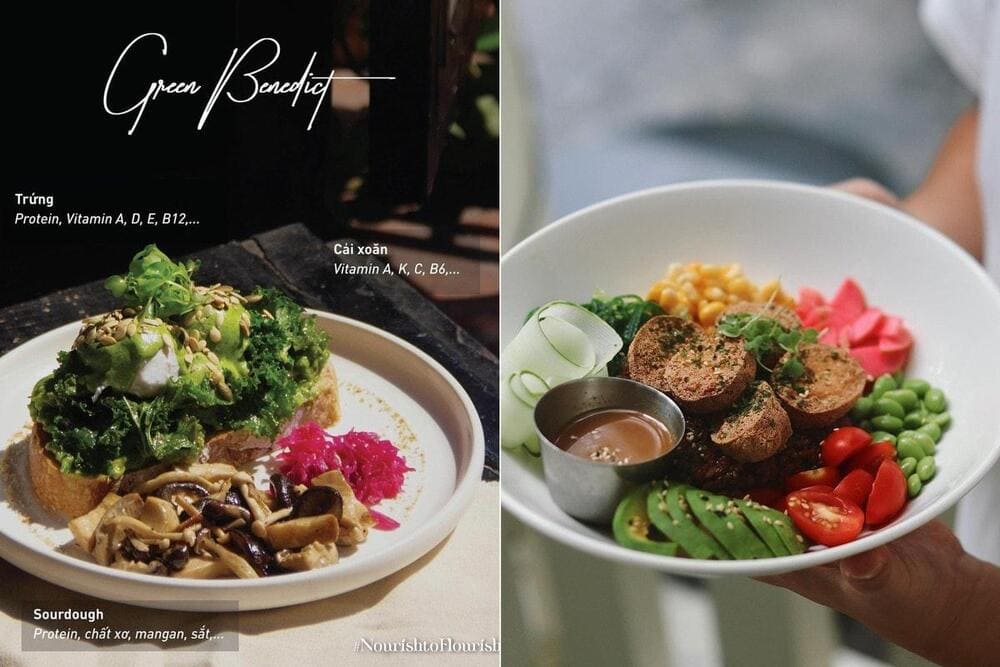 The restaurant's commitment to healthy eating includes numerous plant-based options like the Quinoa Power Bowl with roasted vegetables (Source: Muối Tiêu - Salt n' Pepper Kitchen)